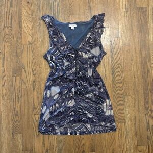 New York & Company y2k Ruffle Front Mesh Lined Top